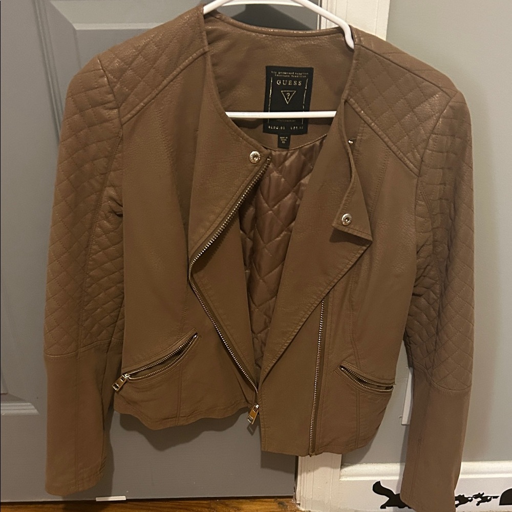 Guess Women's Brown Quilted Leather Jacket